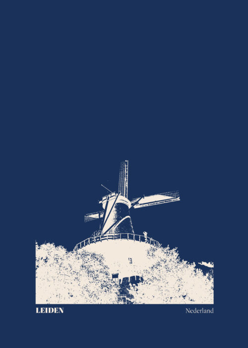 Stillorange illustratie van de Leidse molen die boven de bomen uitsteekt