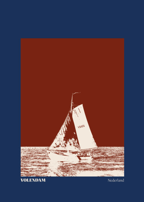 Stillorange illustratie van een botter op het water bij Volendam