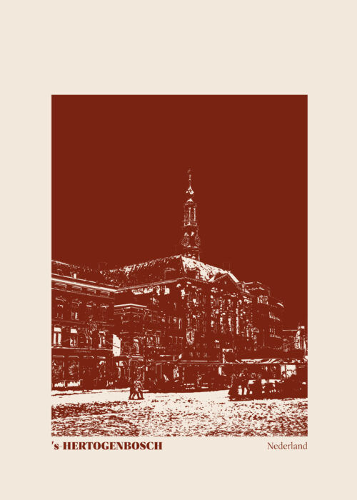 Stillorange illustratie van een monumentaal pand aan de Markt in s-Hertogenbosch