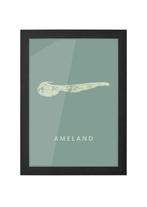 ameland stadskaart poster ingelijst in zwarte lijst