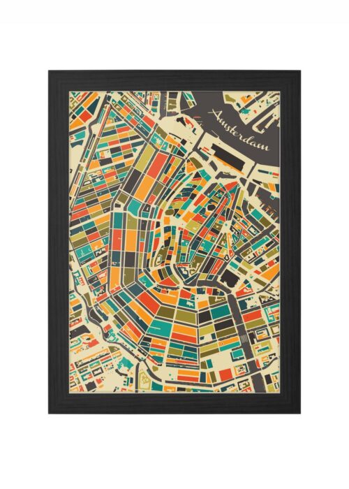 amsterdam mozaiek stadskaart poster ingelijst in zwarte lijst