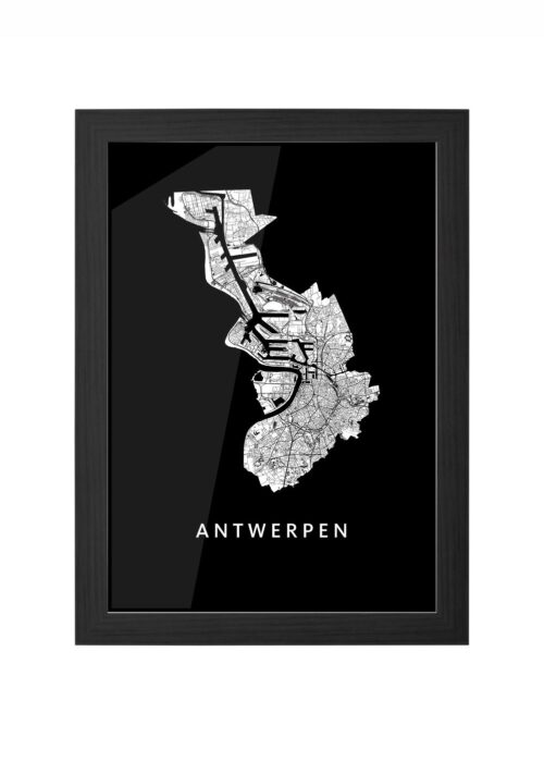 antwerpen stadskaart poster ingelijst in zwarte lijst