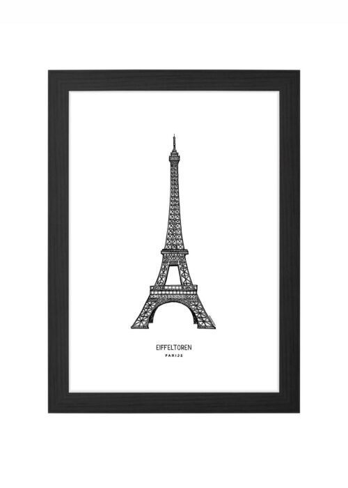 eiffeltoren lijntekening poster ingelijst in zwarte lijst