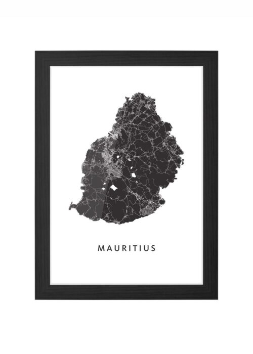 Mauritius Eiland kaart - Wit ingelijst in zwarte lijst
