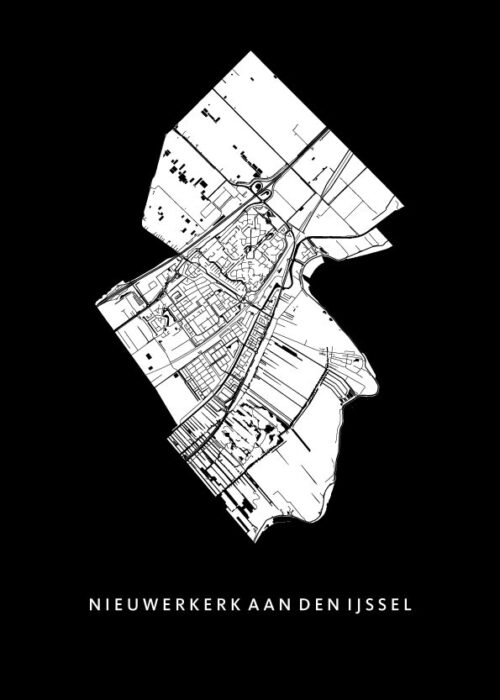 Nieuwerkerk aan den IJssel Black Stadskaart Poster Kopen