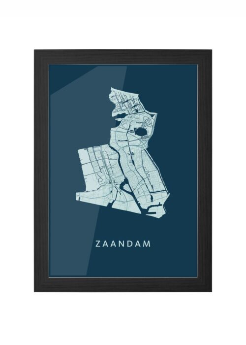 zaandam stadskaart poster ingelijst in zwarte lijst
