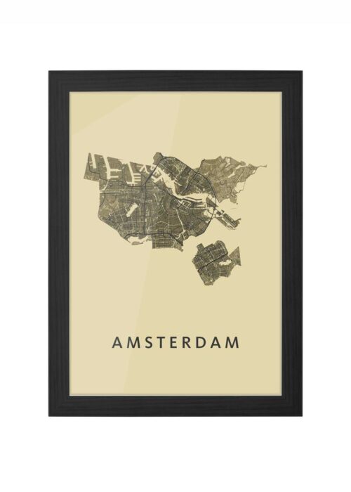 amsterdam stadskaart poster kopen ingelijst in zwarte lijst