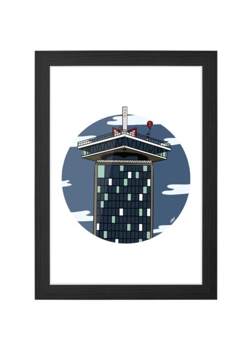 a’dam toren icoon print poster ingelijst in zwarte lijst