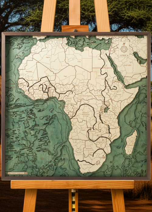 Africa 3D Reliëf Wandkaart van hout