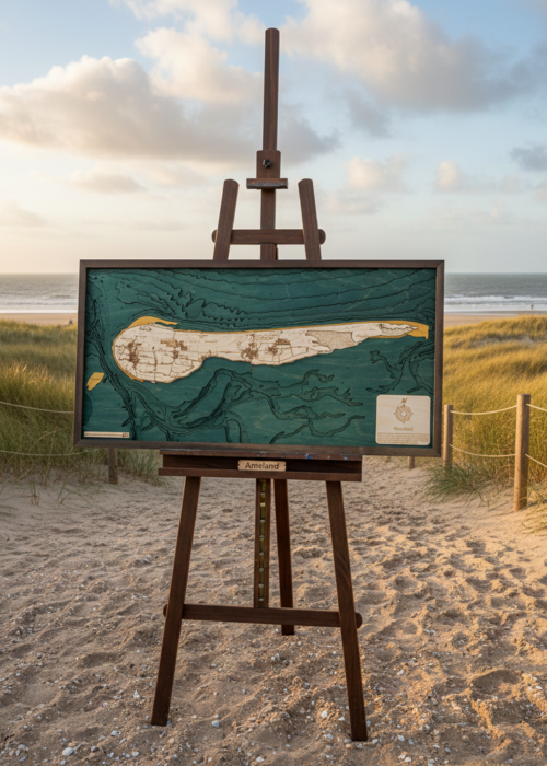 Ameland 3D Reliëf Wandkaart van hout - Versie M