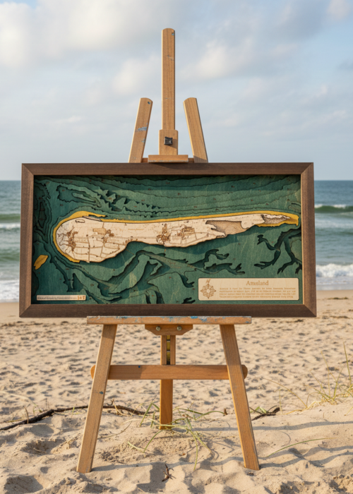 Ameland 3D Reliëf Wandkaart van hout - Versie S