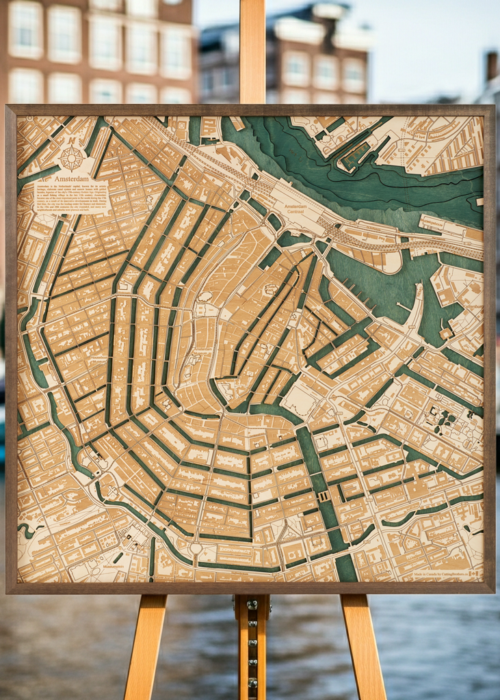 Amsterdam 3D Reliëf Wandkaart van hout - Versie L