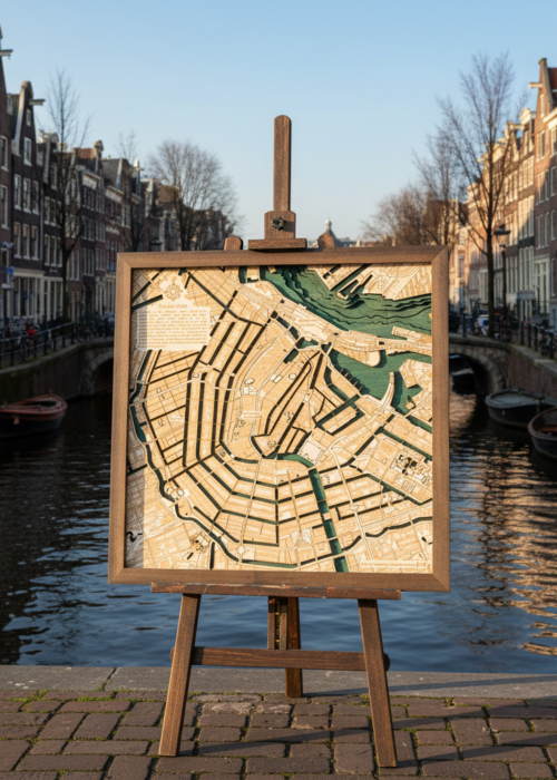 Amsterdam 3D Reliëf Wandkaart van hout - Versie S