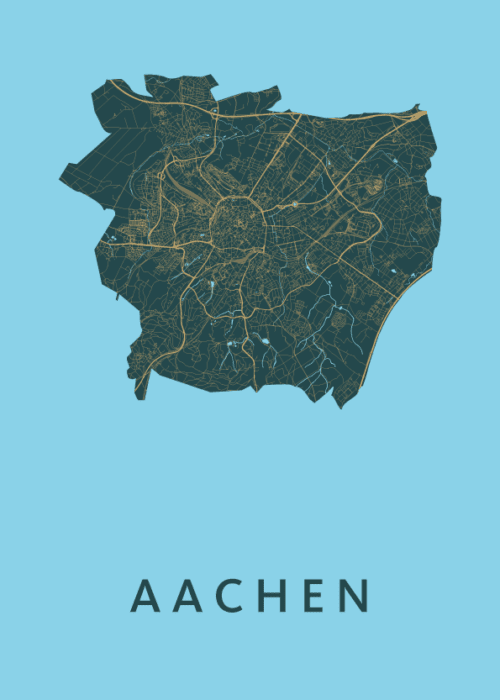 Aachen Stadskaart - Azure poster