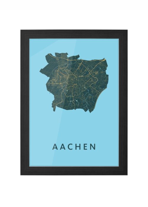 aachen stadskaart poster ingelijst in zwarte lijst