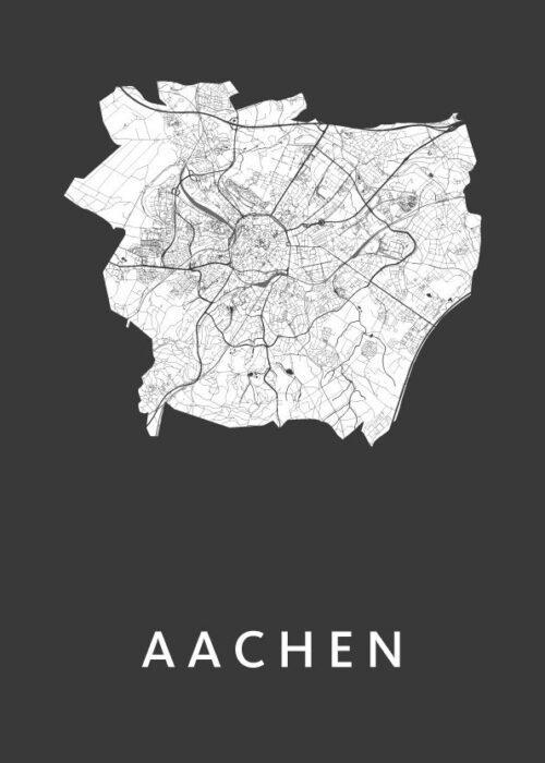 Aachen Stadskaart - Black poster