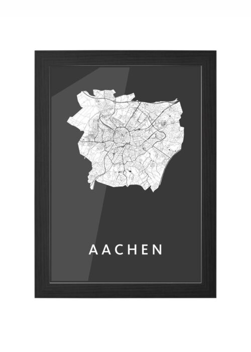 aachen stadskaart poster ingelijst in zwarte lijst