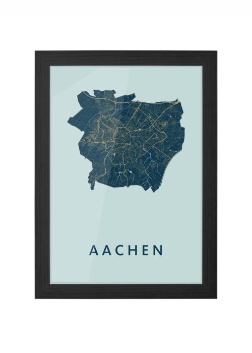 aachen stadskaart poster ingelijst in zwarte lijst