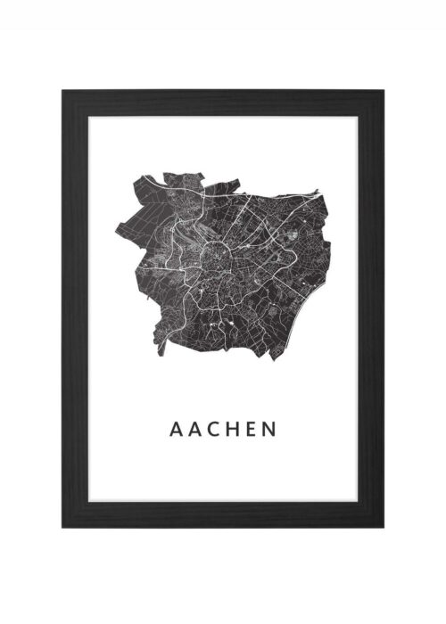 aachen stadskaart poster ingelijst in zwarte lijst