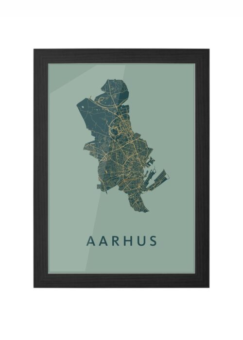 aarhus stadskaart poster ingelijst in zwarte lijst