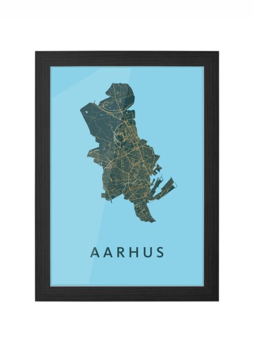 aarhus stadskaart poster ingelijst in zwarte lijst