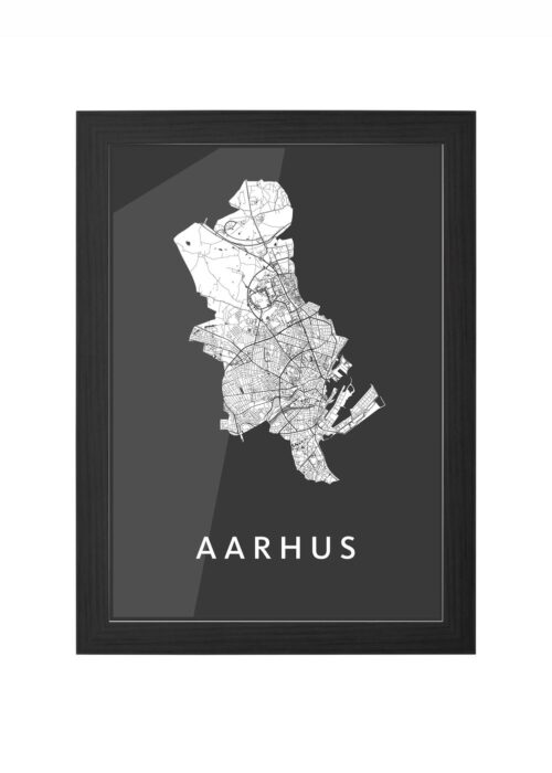 aarhus stadskaart poster ingelijst in zwarte lijst