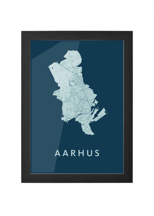 aarhus stadskaart poster ingelijst in zwarte lijst