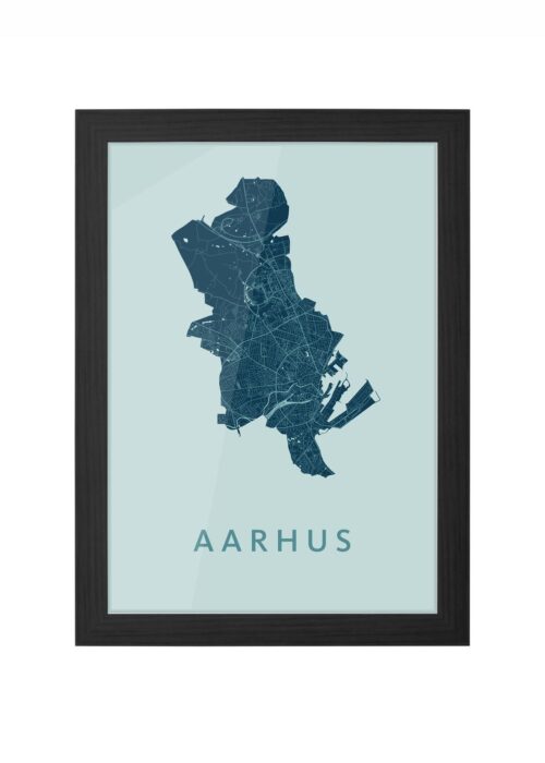 aarhus stadskaart poster ingelijst in zwarte lijst