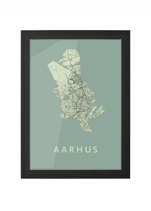 aarhus stadskaart poster ingelijst in zwarte lijst
