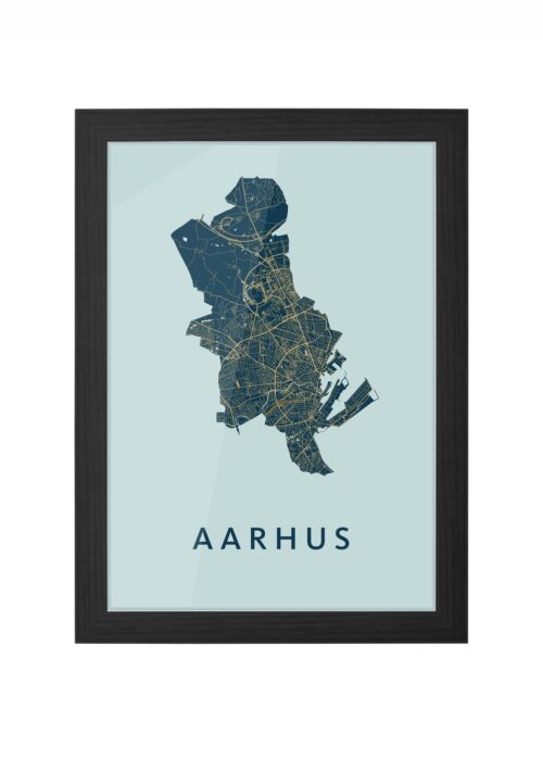 aarhus stadskaart poster ingelijst in zwarte lijst