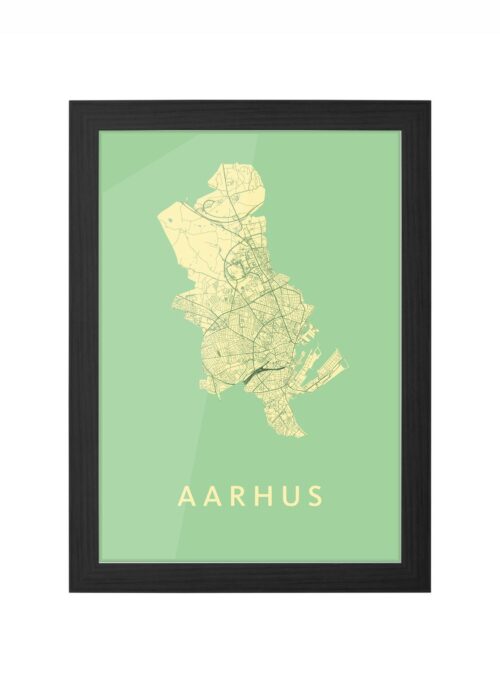 aarhus stadskaart poster ingelijst in zwarte lijst
