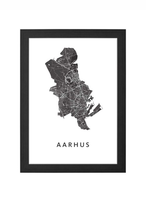 aarhus stadskaart poster ingelijst in zwarte lijst