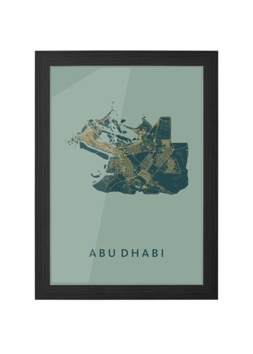 abu dhabi stadskaart poster ingelijst in zwarte lijst