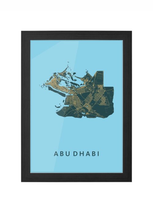 abu dhabi stadskaart poster ingelijst in zwarte lijst