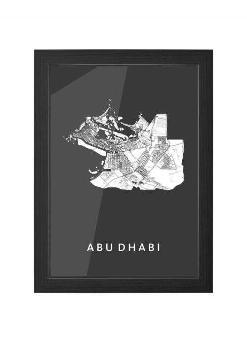 abu dhabi stadskaart poster ingelijst in zwarte lijst