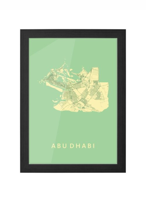 abu dhabi stadskaart poster ingelijst in zwarte lijst