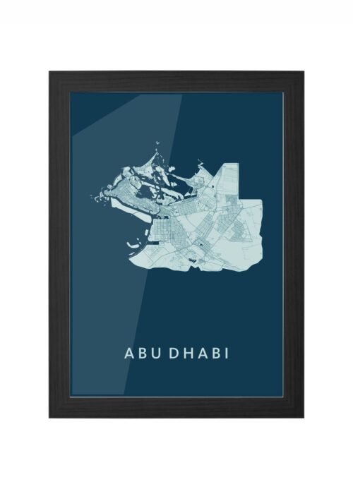 abu dhabi stadskaart poster ingelijst in zwarte lijst