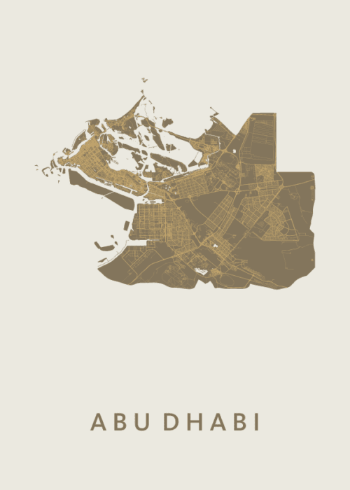 Abu Dhabi Stadskaart - Gold poster