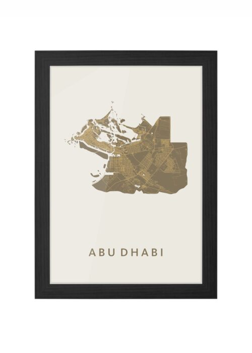 abu dhabi stadskaart poster ingelijst in zwarte lijst