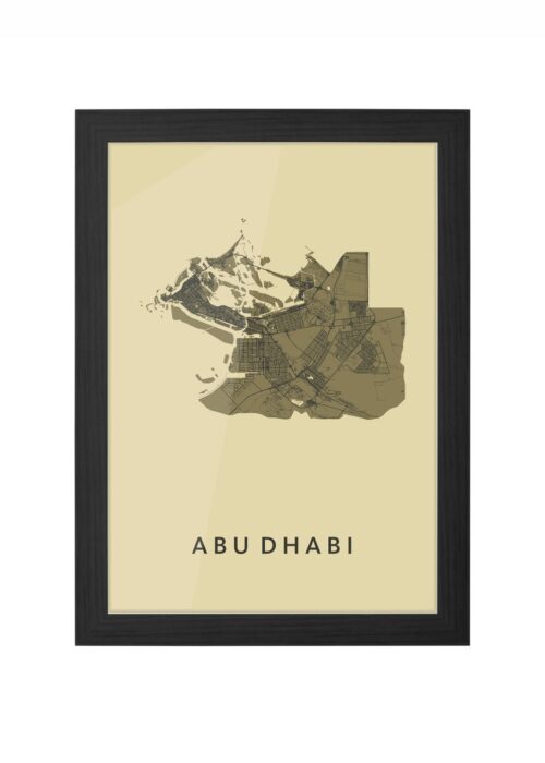 abu dhabi stadskaart poster ingelijst in zwarte lijst