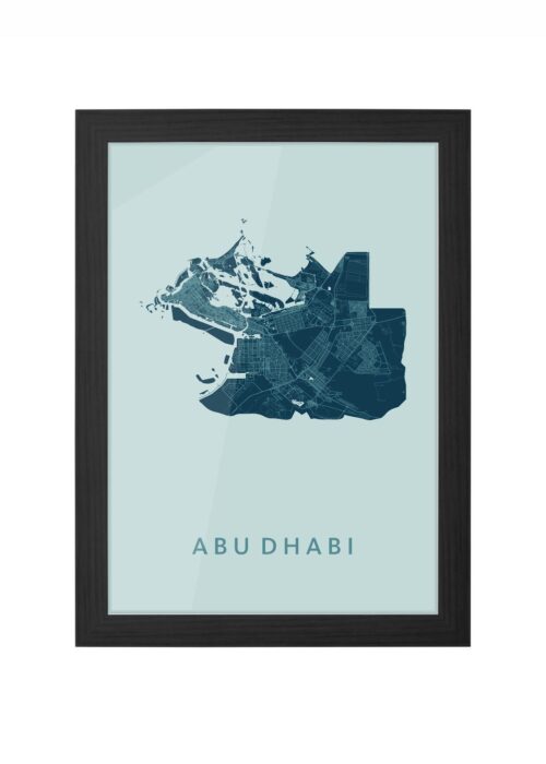 abu dhabi stadskaart poster ingelijst in zwarte lijst