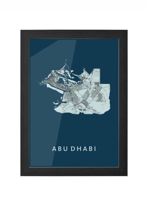 abu dhabi stadskaart poster ingelijst in zwarte lijst