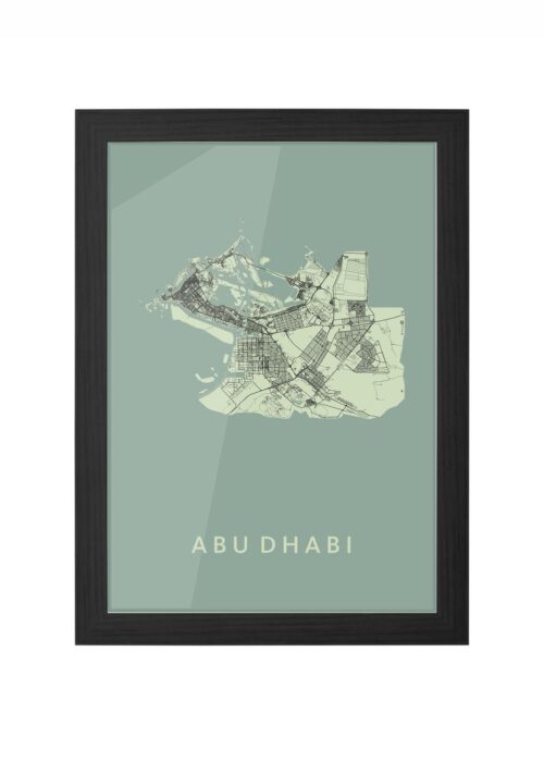 abu dhabi stadskaart poster ingelijst in zwarte lijst