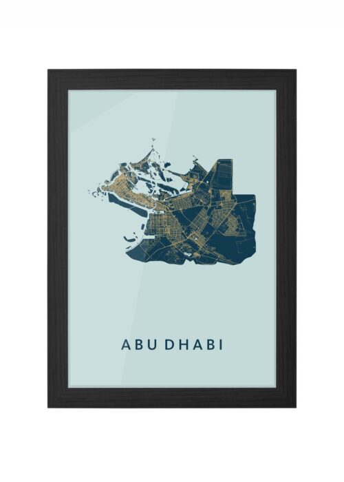 abu dhabi stadskaart poster ingelijst in zwarte lijst