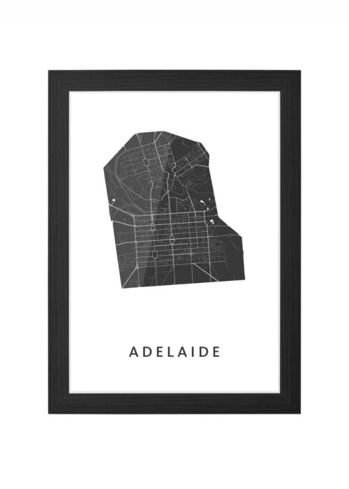 adelaide kaart poster ingelijst in zwarte lijst