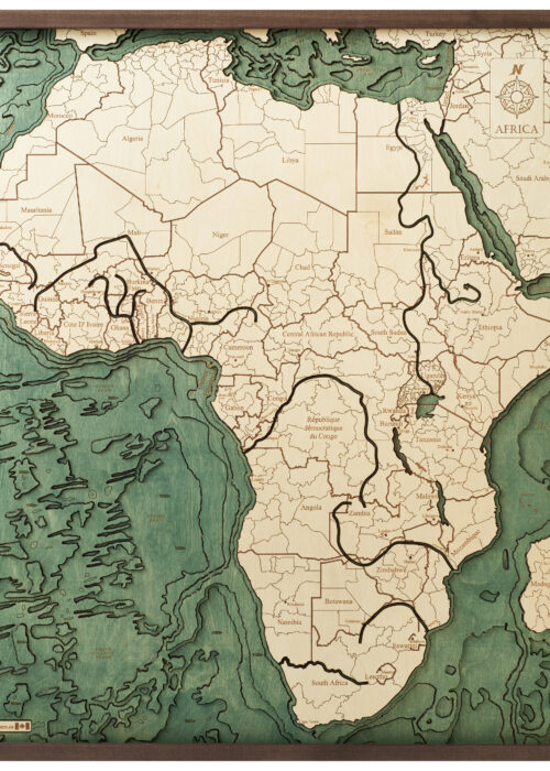 Africa 3D Reliëf Wandkaart van hout - 76,0 x 76,0 x 6,0 cm