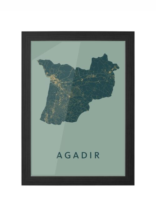 agadir stadskaart poster ingelijst in zwarte lijst