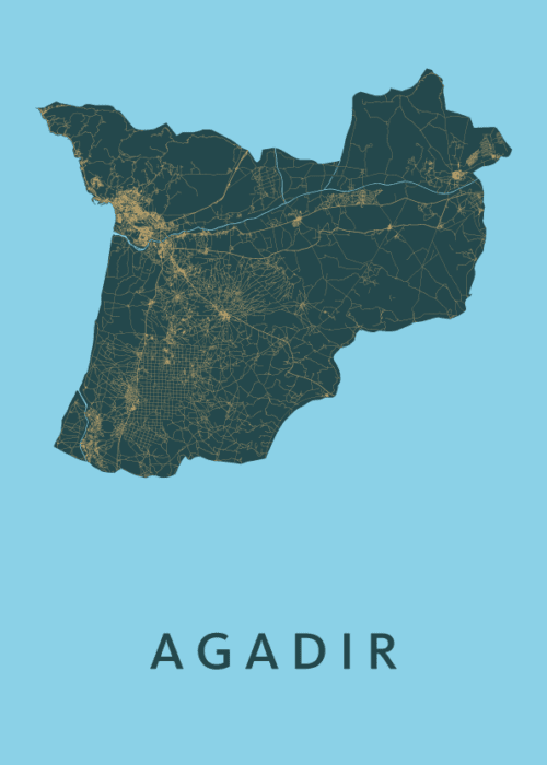 Agadir Stadskaart - Azure poster