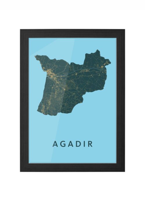 agadir stadskaart poster ingelijst in zwarte lijst