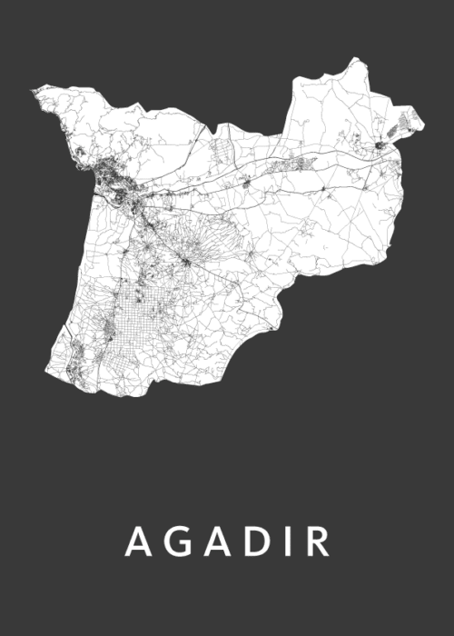Agadir Stadskaart - Black poster